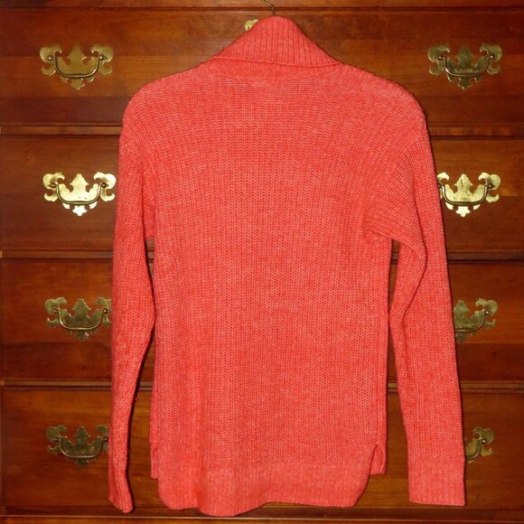 Candace Cameron Bure Sz XXXS Coral Orange Step Hem Long Sleeve Turtleneck Cowl - Picture 3 of 14